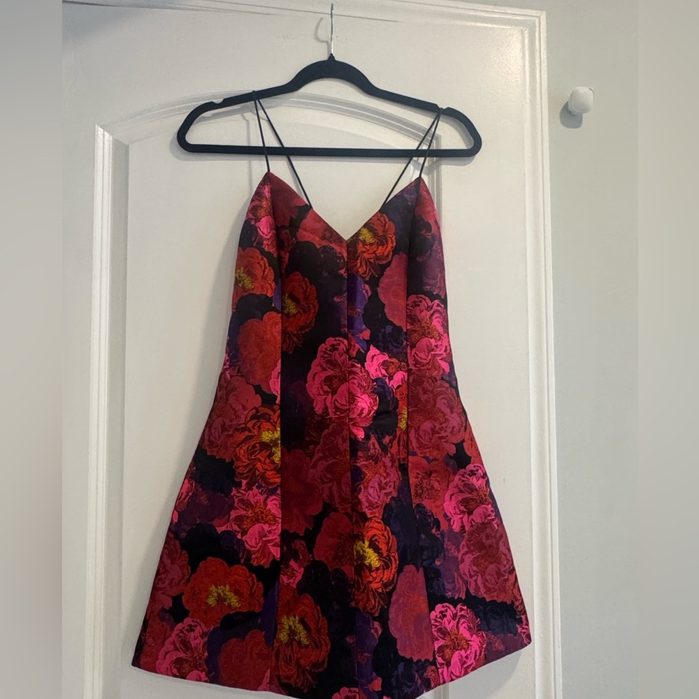 Alice + Olivia Vibrant Pink and Red Floral Mini Dress - Picture 2 of 5